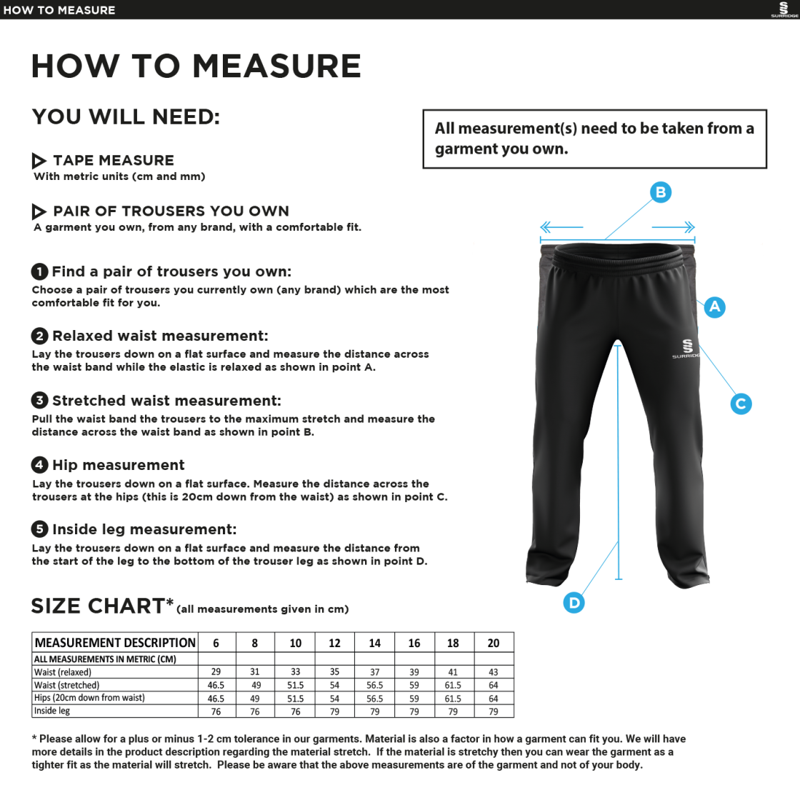 Colton CC - Women's Ripstop Track Pant - Size Guide