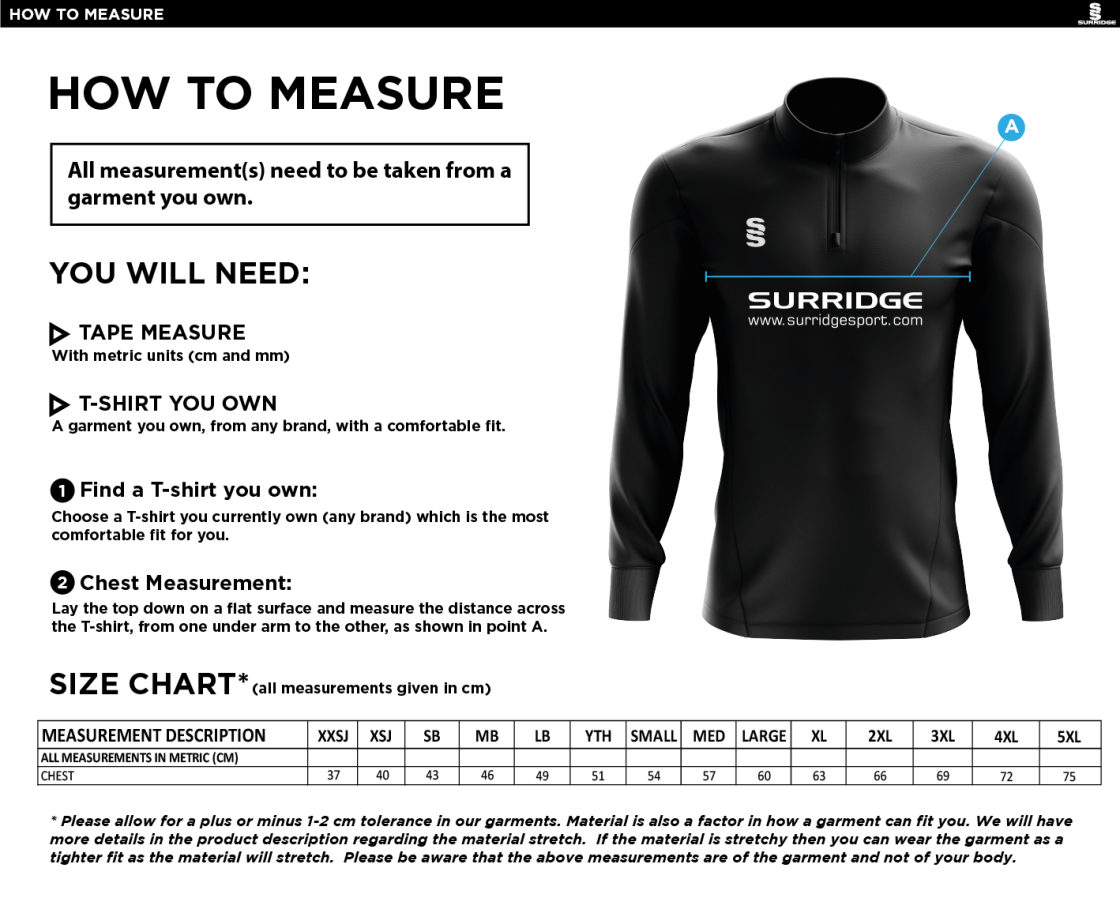 Colton CC - Women's Team - Performance Top - Size Guide