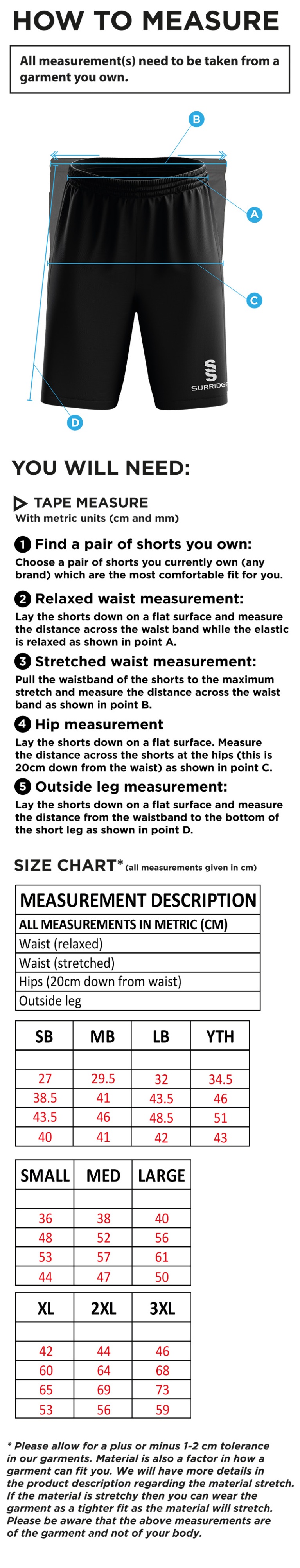 Colton CC - Blade Training Shorts - Unisex - Size Guide