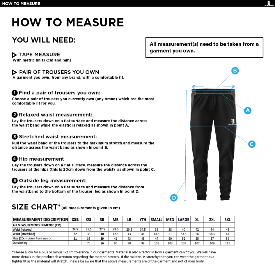 Colton CC - Slim Training Pants - Unisex - Size Guide