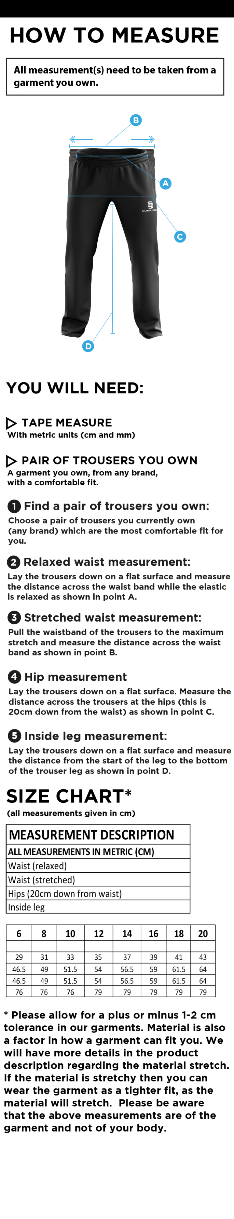 Colton CC - Women's Ripstop Track Pant - Size Guide