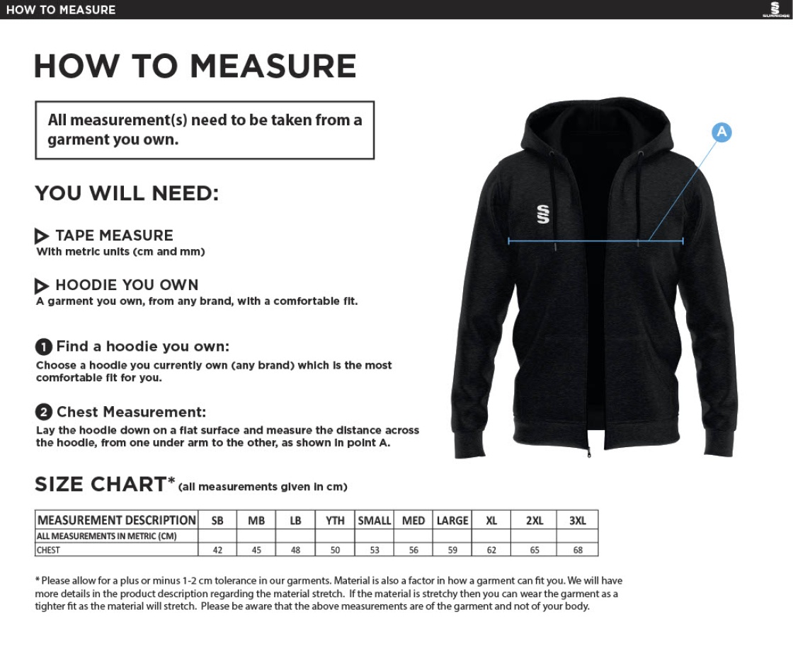 Colton CC - Dual Bonded Full Zip Hoody - Size Guide