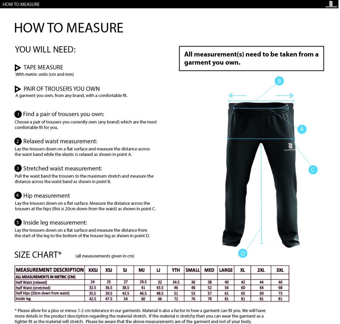 Colton Training Pants: Navy - Size Guide