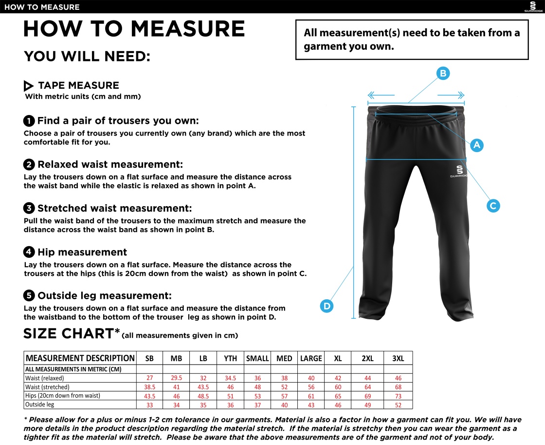 Colton CC - Ripstop Track Pant - Size Guide