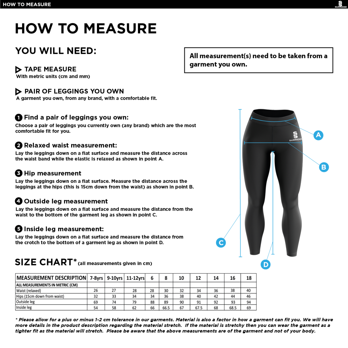 Women's Performance Full Length Leggings : Navy - Size Guide