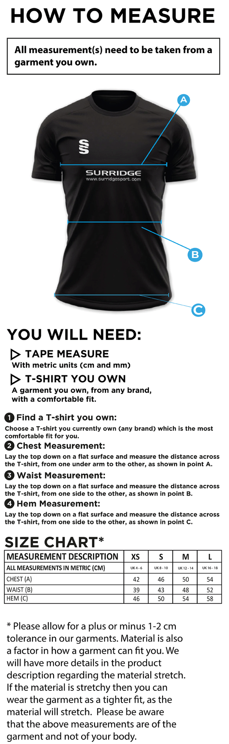 Colton CC - Women's - Dual Games Shirt - Size Guide