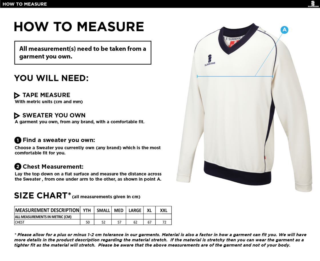 Colton Cricket Club Curve Long Sleeve Sweater - Size Guide